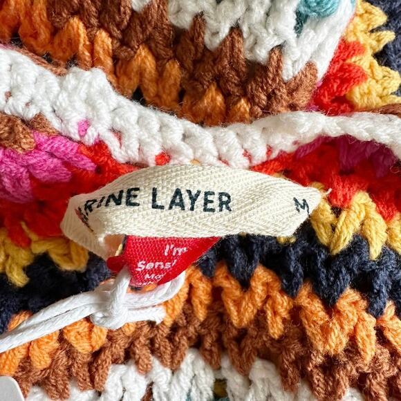 Marine Layer Viv Crochet Multi Stripe Casual Beach Midi Dress Boho Medium - Picture 4 of 13